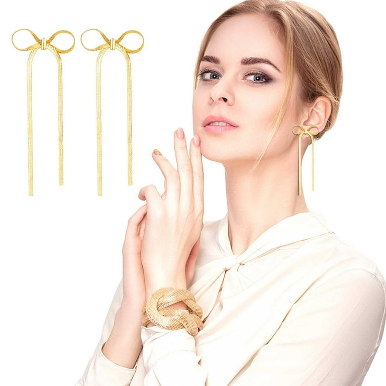 【Monday Edition】BALL CHAIN BOW EARRINGS Chamoist 2PC Bow Earrings for Women Gold Silver Bow Dangle