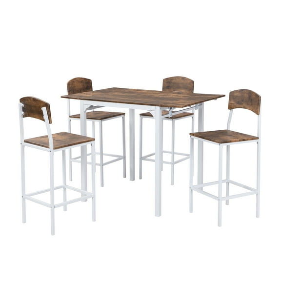 Dtwnek Counter Height Dining Table Set with Dining Chair for 4, White Frame  Brown Tabletop