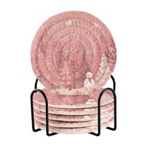 6 Pcs Drink Coasters with Holder 3.94in Woven Coasters for Drinks Christmas Forest with Snowmen Coaster Set for Protection Table