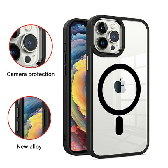 Phone Case for Apple iPhone 15 Pro (6.1") Transparent Compatible with MagSafe Wireless Charging Hybrid Color Frame Shockproof Cover [ Clear Black ]