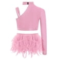 thumbnail image 6 of iiniim Girls Hip Hop Jazz Dance Outfits Rhinestones Crop Top and Ruffles Feather Skirt Set Pink 6, 6 of 7