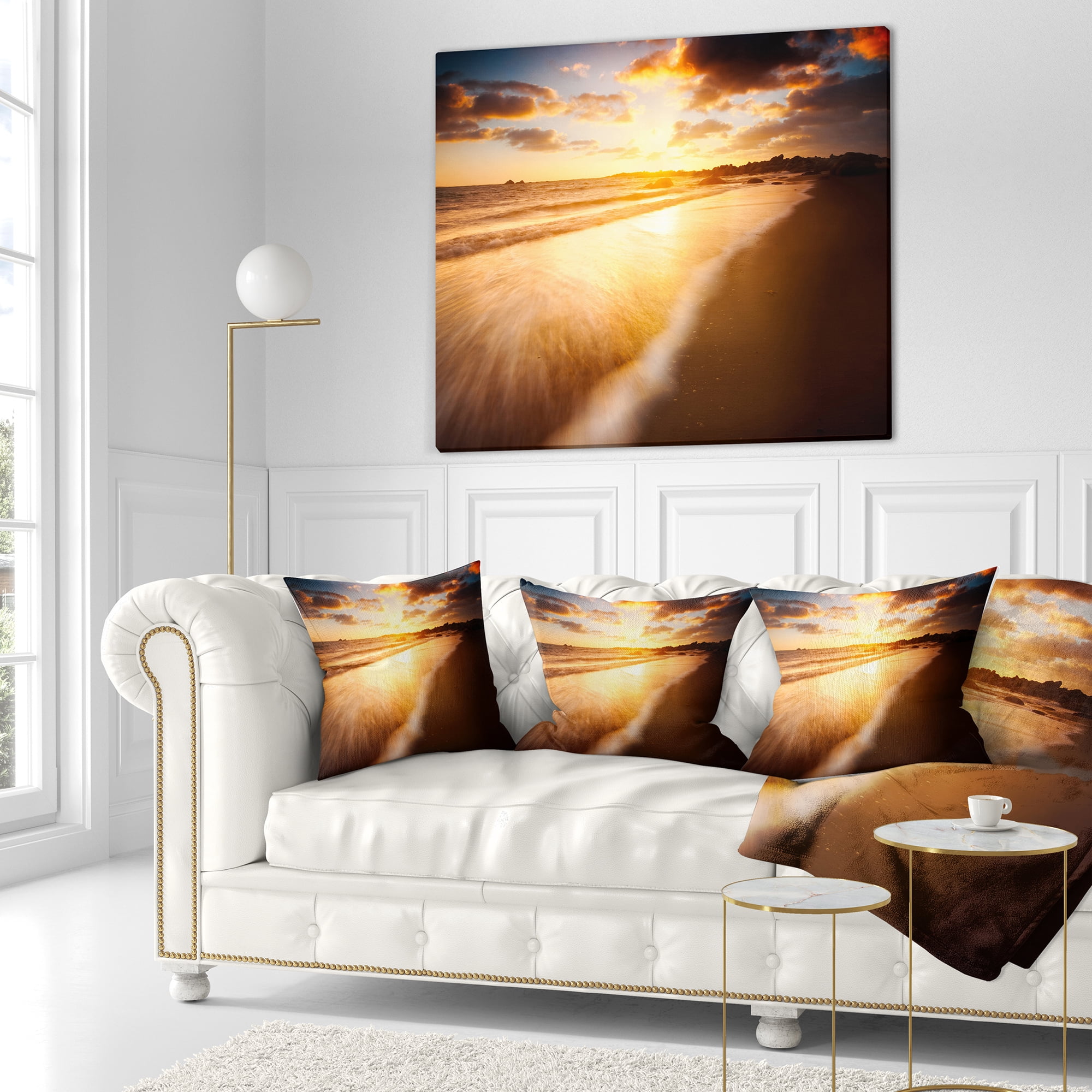 Designart Amazing Sunrise Over Australian Beach - Seashore Throw Pillow - 16x16