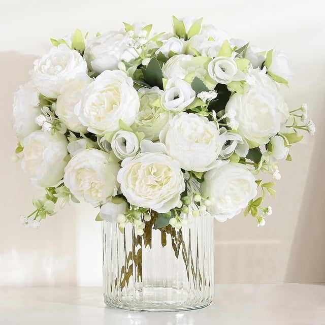 Peonías artificiales blancas de seda, ramo para centro de mesa, boda, fiesta, decoración