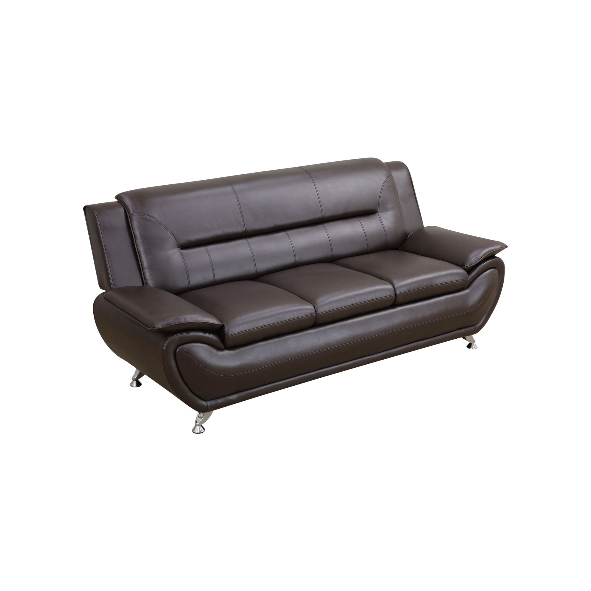 MAYEERTY Breathable Leather 3-Seater Sofa, Anti-Insect Solid Wood Frame Living Room Sofa, Brown