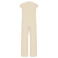 thumbnail image 6 of Womens 2 Piece Outfits Dressy Casual Cap Sleeve Keyhole-Back Crewneck Top and Wide Leg Long Pants Sets (L, Beige), 6 of 7