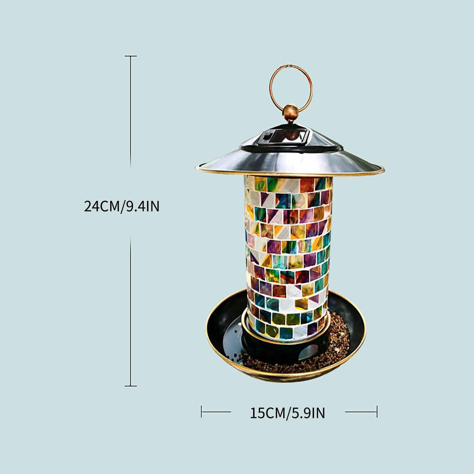 Solar Bird Feeder, Outdoor Hanging Iron Bird Feeding Box, Hummingbird Feeder with Solar Light