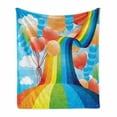 thumbnail image 1 of Cartoon Soft Flannel Fleece Blanket, Rainbow Sky with Balloons Hearts Colors Romantic Love Valentines Day Spring Theme, Cozy Plush for Indoor and Outdoor Use, 60" x 80", Multicolor, by Ambesonne, 1 of 6