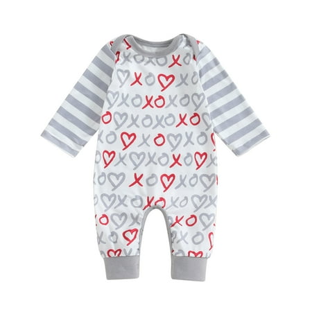 

Wallarenear Baby Girl Boy Valentines Jumpsuit Heart Print Long Sleeve Romper Pants Bodysuit Gray 9-12 Months