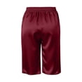 thumbnail image 4 of GEWSEY Women's Silk Satin Capri Pajamas Pants Loungewear Sleep Cropped Pants Elastic Waist Silky Lounge Pj Bottoms with Pocket (Wine, L), 4 of 5