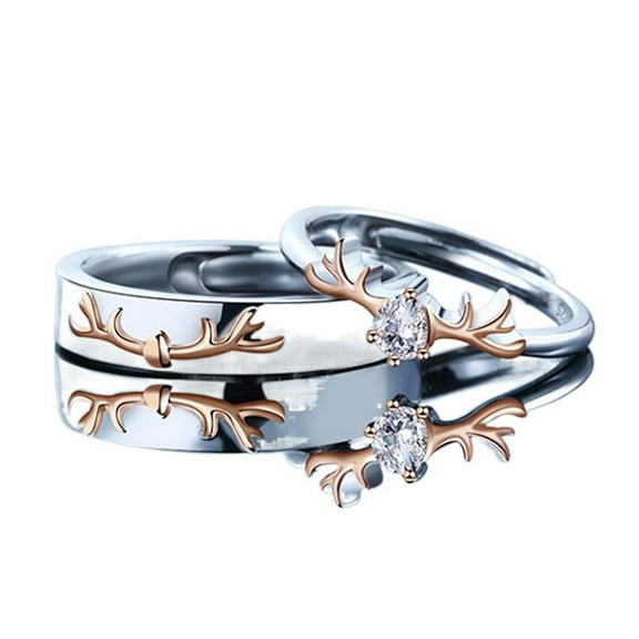 PULABO 2pcs His and Hers Wedding Ring Sets Couples Engagement Rings Women and Men 925 Sterling Silver AAA Cubic Zirconia One Deer Has You Ring