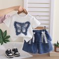 thumbnail image 5 of Shadoumai Girls Embroidered Short Sleeve Top Denim Shorts Summer Outfit Bow Cute Details Casual Playful Ensemble For Toddler Kid Back to School Outfits, 5 of 8