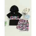 thumbnail image 2 of Biekopu Toddler Girls Boys Clothes Outfits Letter Graffiti Print Hooded Short Sleeve Tops Shorts Suit, 2 of 7