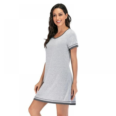 

Nightgowns for Women Sexy Sleepshirts V Neck Short Sleeve Sleepwear Soft Short Night Shirts S-2XL