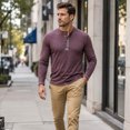 thumbnail image 2 of AZoiNM Men's Henley Neck Long Sleeve T-Shirt Soft Stretch Slim Fit 4 Button Placket Casual Top, 2 of 10
