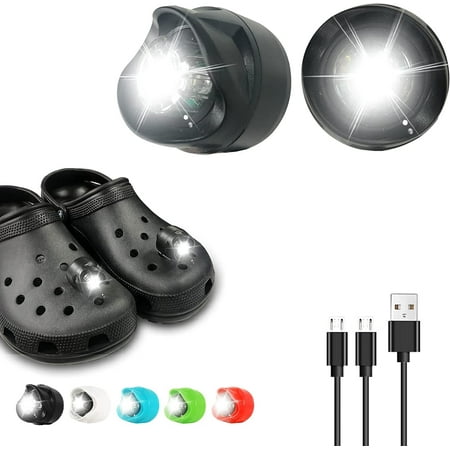 INFISU 2 Pack Crocs Lights,Rechargeable Lights for Crocs Kids, Waterproof Crocs Funny Shoe Accessorie with 3 Light Modes Flashlights for Night Walking,Camping, Running-Black