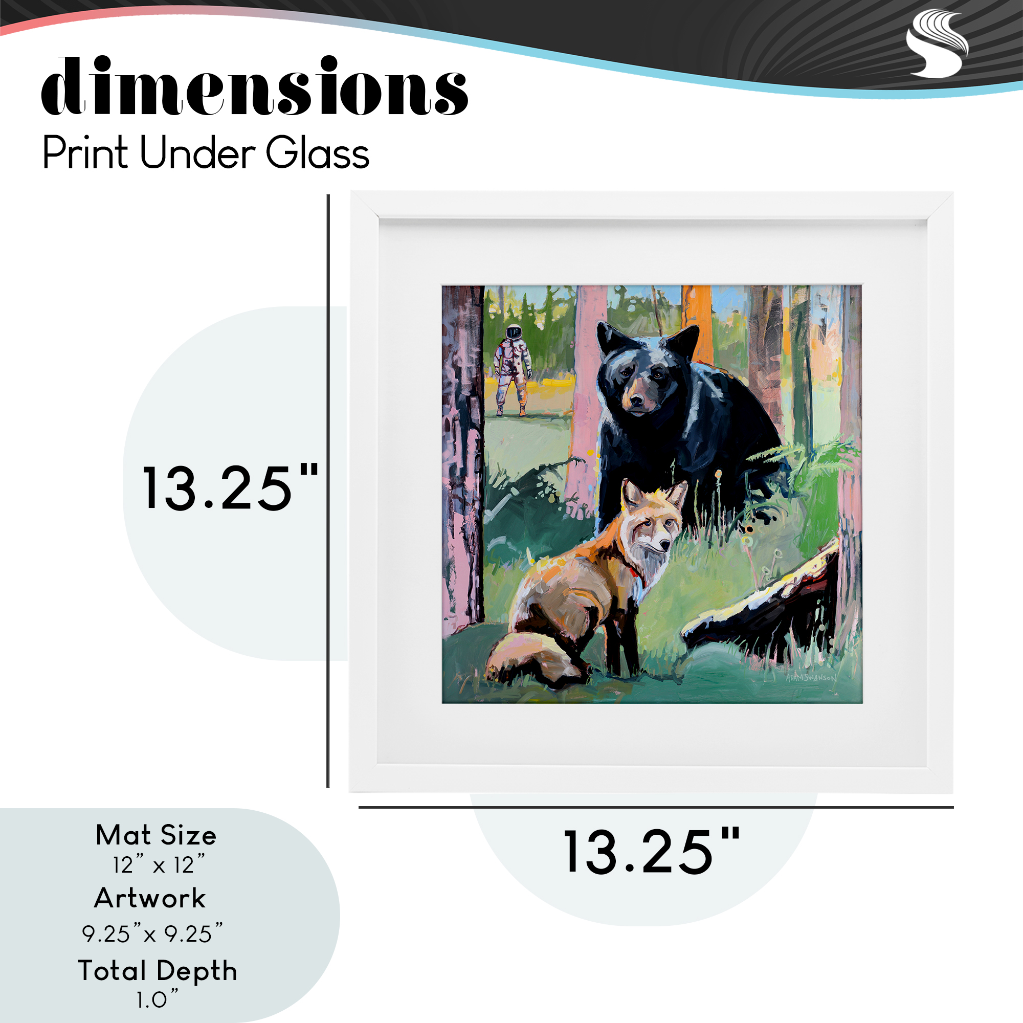 Forest Animals in Deep Space White Framed Print Under Glass, design by Adam Swanson