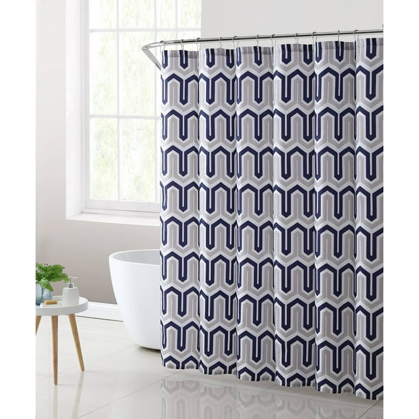 Mainstays London Navy Geometric Polyester Shower Curtain, 70" x 72