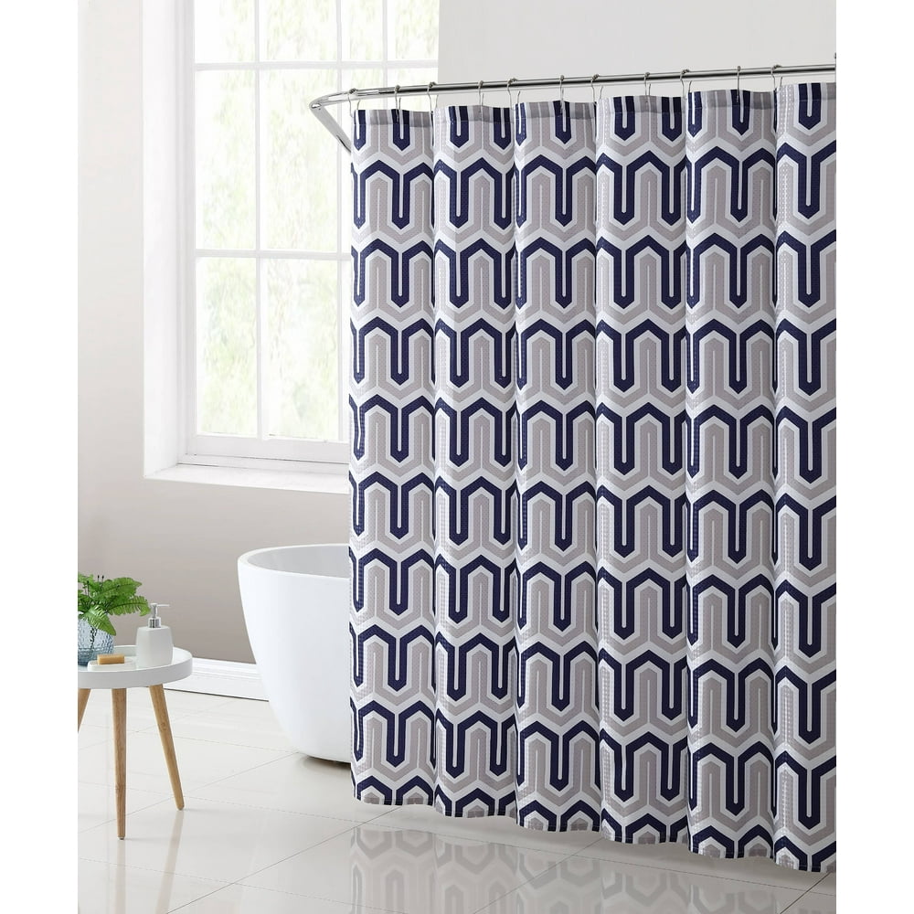 Mainstays London Geometric Fabric Shower Curtain, 70"x72", Navy