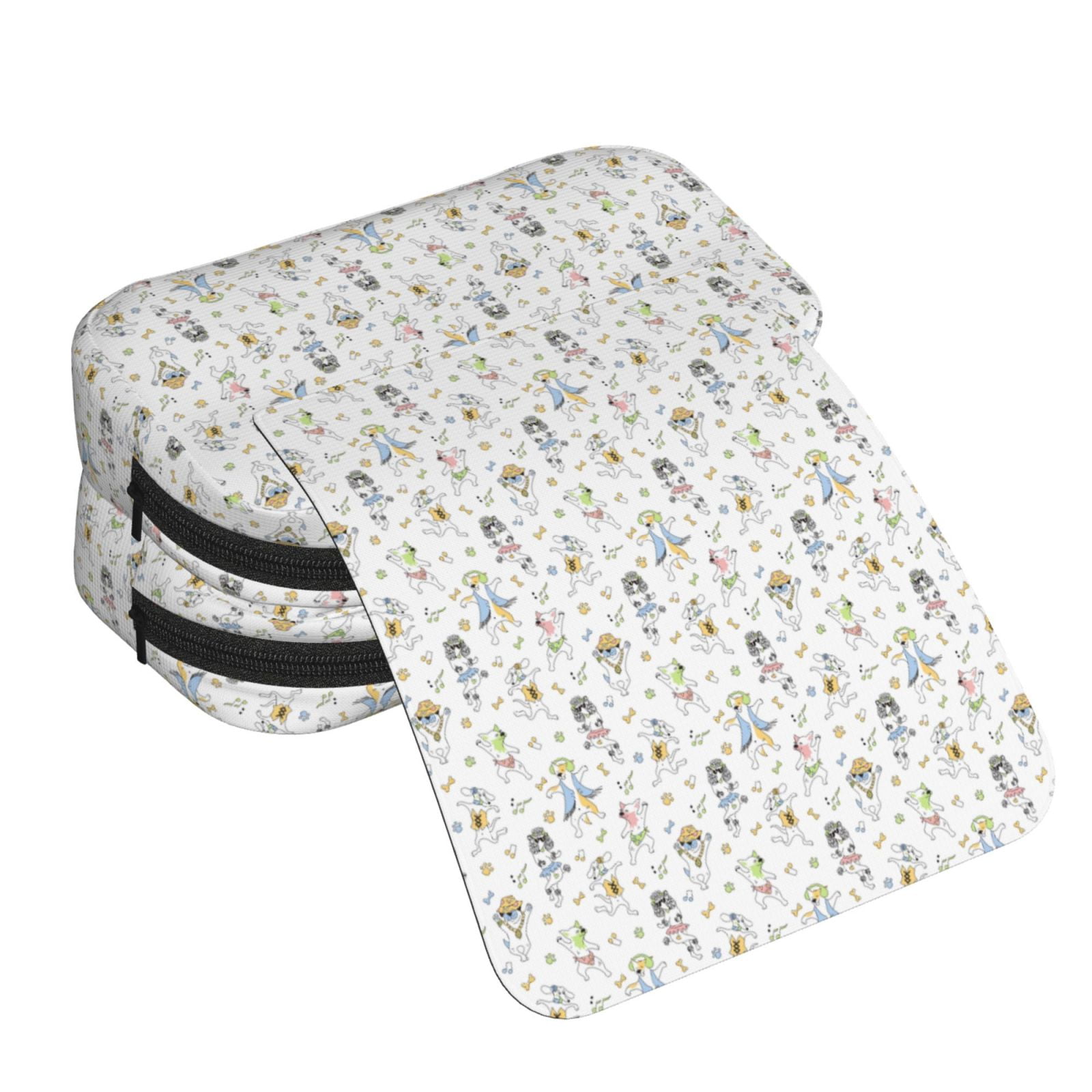Rateoe Dancing Dogs Pattern Double Clamshell Pen Case, Storage Organizer with Two Zipper Compartments– Holds Up to 50 Pencils & Pens