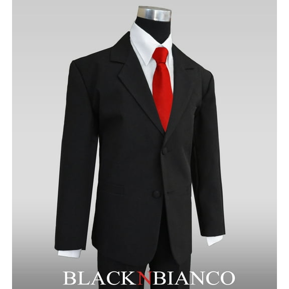 Big Boys Black Suit with Vibrant Red Long Neck Tie
