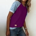 thumbnail image 6 of Resicozy Denim Patchwork Women's Short Sleeve T-Shirt Summer Loose Crewneck Pullovers Casual Tee Tops Denim Trim Shirts 2026 Dark Purple XL, 6 of 6