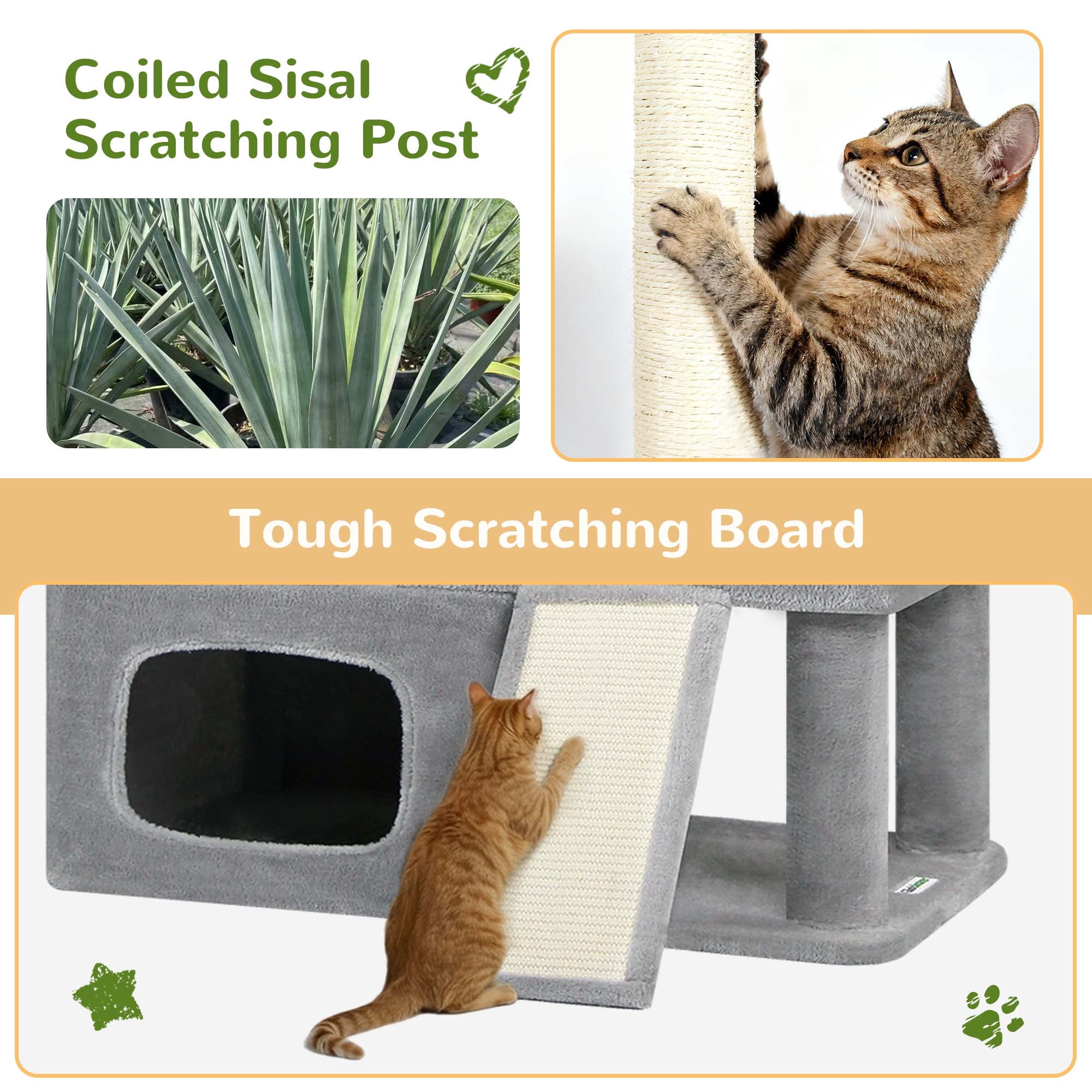 Globlazer Big Cat Tree Tower，85in Multi-Level Tall Cat Tree Tower Indoor for Multiple Adult Cats with Scratching Post, 3 Perches, 3 Condos, 2 Hanging Basket, S85,Light Gray