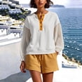 thumbnail image 2 of Hxshgdsn Womens Henley Sweatshirt with Sheer Patchwork Puff Sleeves Casual Pullover Top Summer Daily Wear(White/2XL), 2 of 6