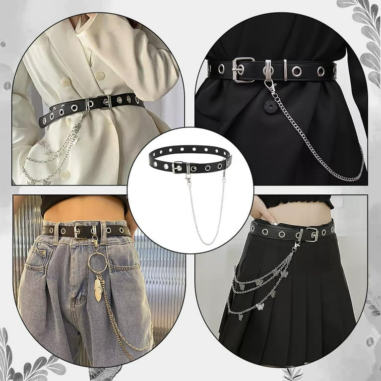 Grommet Leather Belt 39-3/8 inch Punk Gothic PU Leather  display picture 2