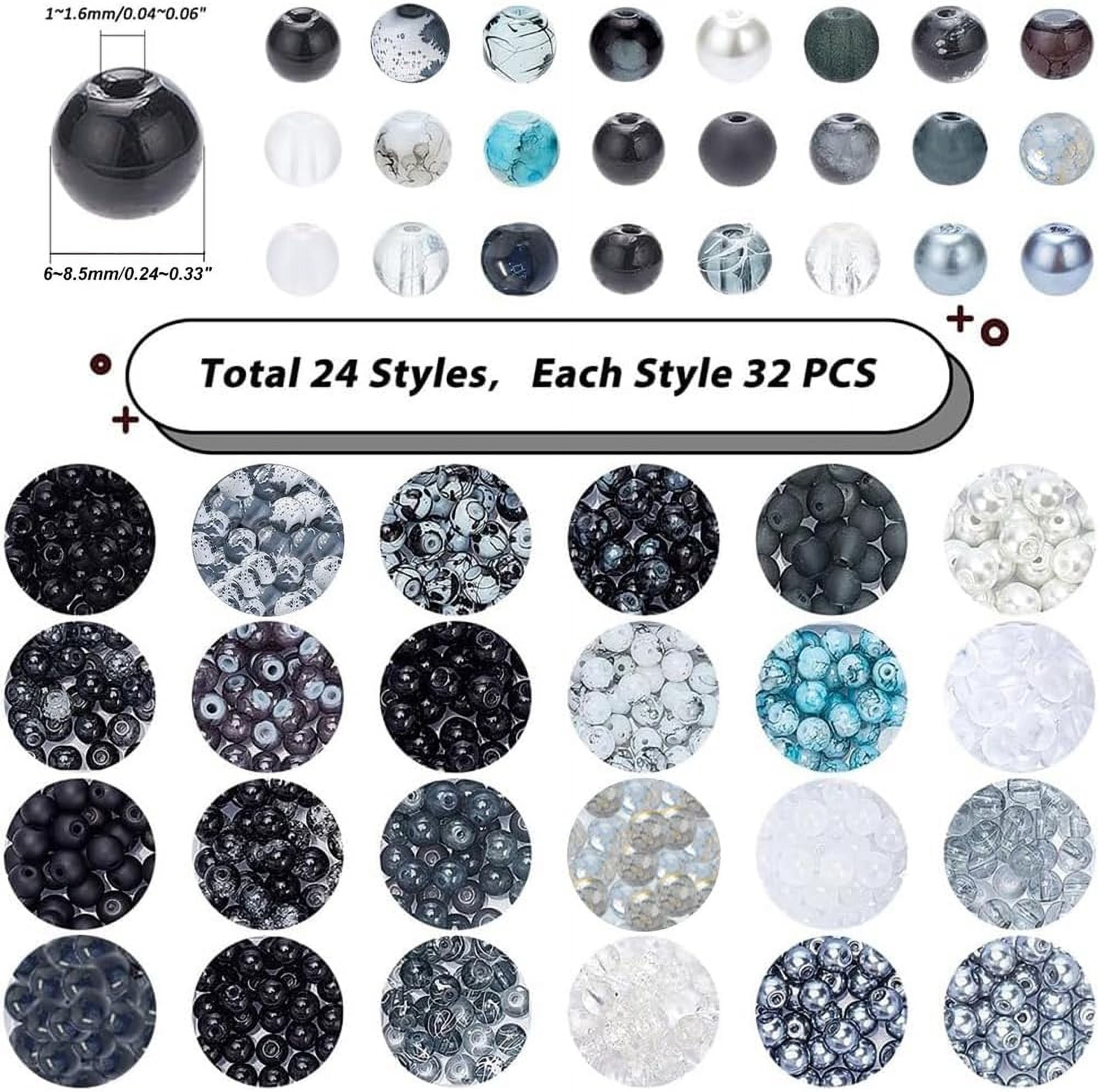 768pcs 6mm Round Glass Beads 24 Style Black White Bracelet Beads Marble Loose Beads Spacers DIY