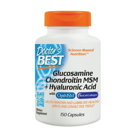 Doctor's Best Glucosamine Chondroitin MSM + Hyaluronic Acid with OptiMSM & BioCell Collagen, Joint Support, Non-GMO, Gluten Free, Soy Free, 150 (Best Form Of Glucosamine Chondroitin)