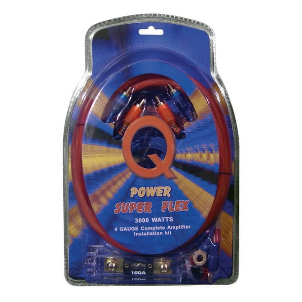 QPower 4GAMPKIT-SFLEX Super Flex Kit d'Ampli de Câblage Amplificateur de Jauge 3000 Watts