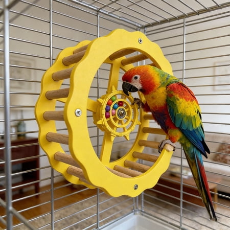 XQWJWLA Bird Rotating Perch Toys, Wooden Bird Exercise Wheel Parrot Toys, Bird Running Wheel Toys, Bird Cage Accessories for Parakeet, Cockatiel, Budgerigar,Conures, Lovebirds(#B)