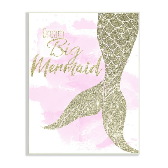 Stupell Industries Dream Big Mermaid Quote Sparkle Pattern Fish Tail Fairy Tales & Fantasy Painting Unframed Art Print Wall Art, 10 x 15