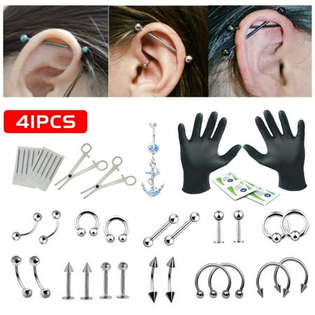 Blomdahl Ear Piercing - 41PCS Professional Piercing Kit Stainless Steel 14G 16G Body Jewelry Tongue Tragus Ear Eyebrow Nipple Lip Nose