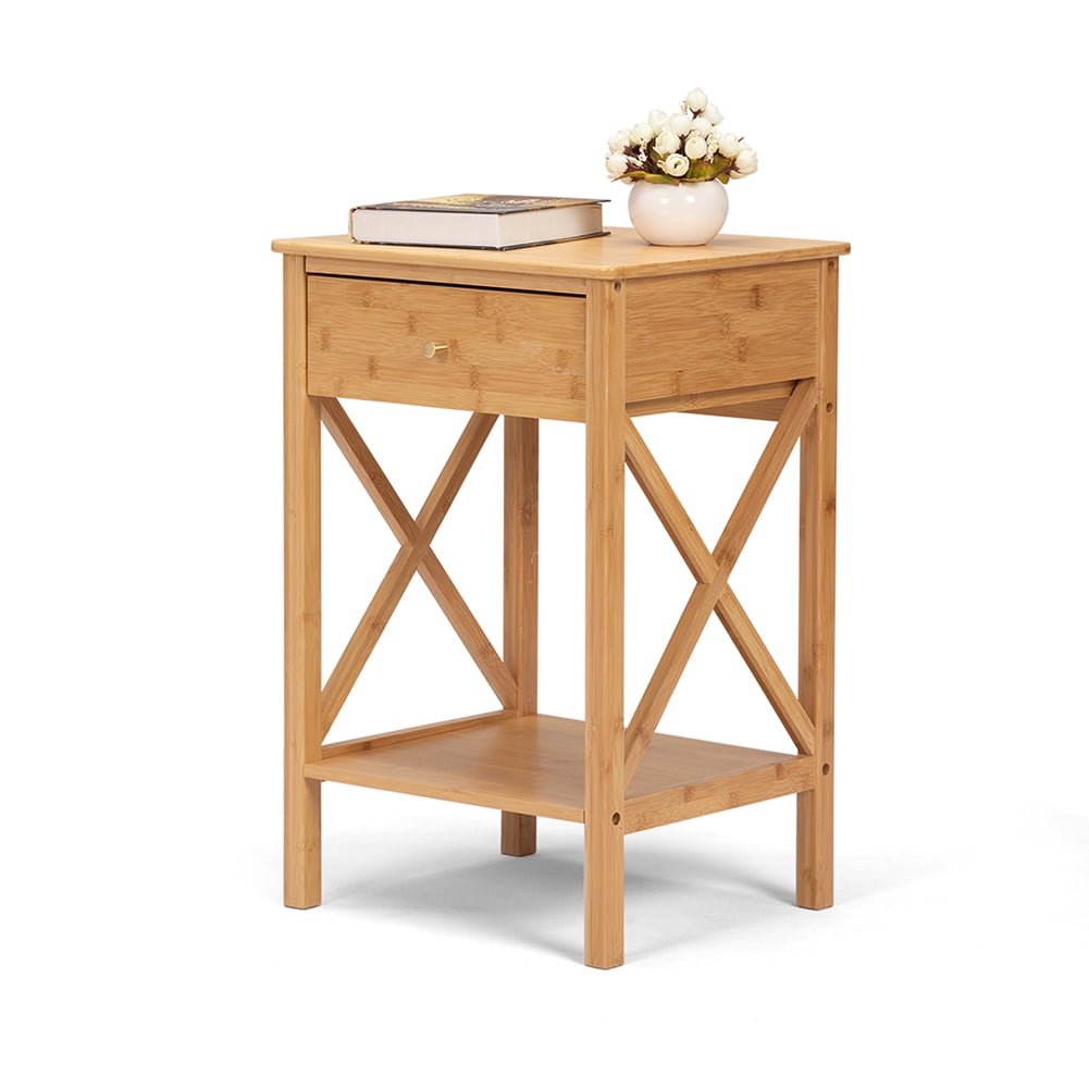Kepooman Bamboo Bedside Table for Bedroom, 2 Pieces Nightstands for Living Room, Bedside Furniture for Hallway with 1 Drawer, Natural Kepooman Bamboo Bedside Table for Bedroom, 2 Pieces Nightstands for Living Room, Bedside Furniture for Hallway with 1 Drawer, Natural