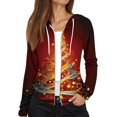 thumbnail image 4 of Women's Fashion Christmas Print Casual Zip-Up Long-Sleeve Hooded Jacket, for Outdoor Activities and Daily Use,Wine,L, 4 of 6