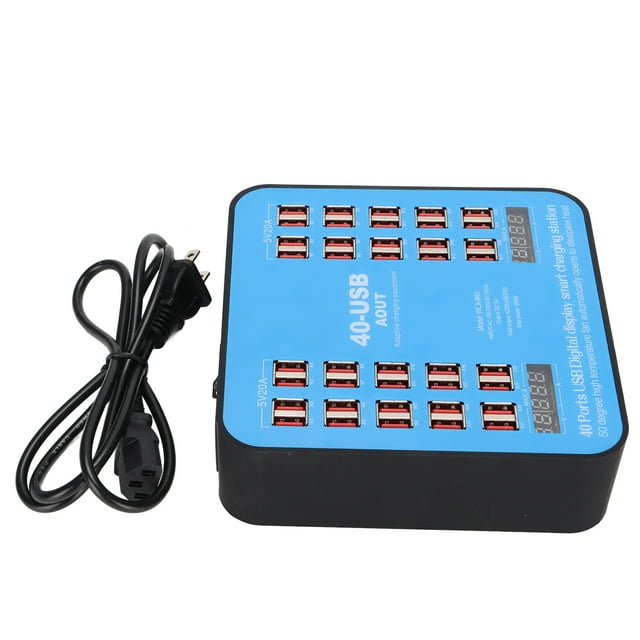 USB Charging Hub, Charging Base Multiple Protection 40 Port Adaptive Smart Chip Universal Intelligent 200W With LCD Display For Tablet US Plug