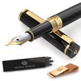 thumbnail image 1 of Dryden Designs Fountain Pen and Notebook Clips - Intense Black - Medium Nib - Includes 6 Ink Cartridges, Pouch and Ink Refill Converter, Classic Writing Tool, 1 of 10