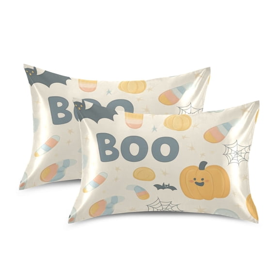 Yayeee Pillowcase Standard Size Set of 2 Satin Wrinkle Resistant Pillow Case, Halloween Cute Pumpkins