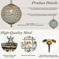 thumbnail image 4 of 1-Light 12" Retro Antique Gold Crystal Globe Chandelier Small Sphere Pendant Light, 4 of 10