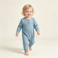 thumbnail image 2 of Lenpel Unisex Baby Rompers Trendy Button Crew Neck Knitted Jumpsuits Solid Color Long Sleeve Onesies Fall Clothes(Light Blue,8-12Months), 2 of 7