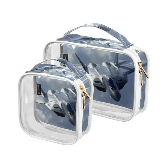 Airport Clouds Clear Cosmetic Bags with Handles PVC Toiletry Bags Zipper Waterproof Portable for Traveling 2 Pcs