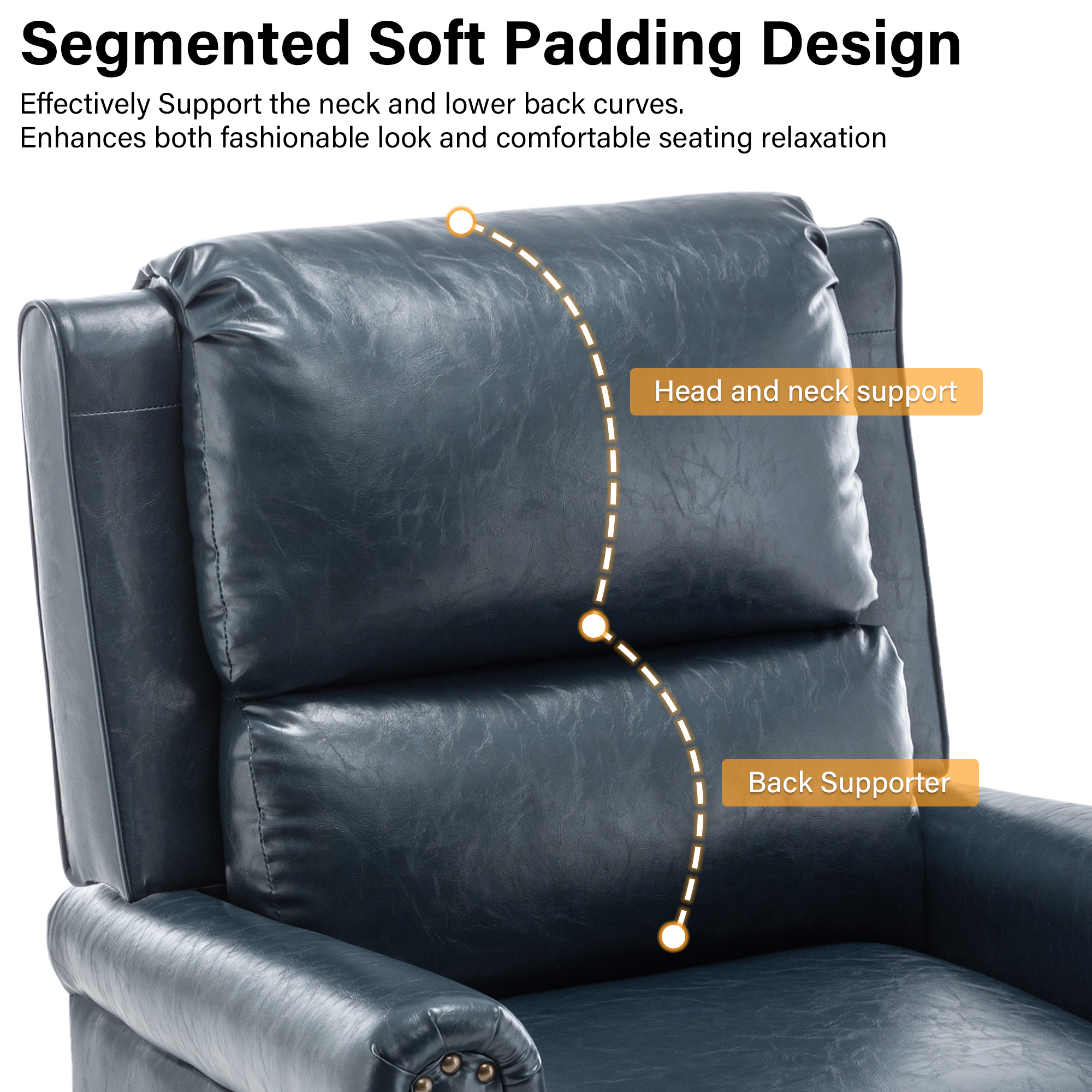 DREAMSIDEA Pushback Recliner Chair Faux Leather Wingback Chair Home Theater Single Sofa for Living Room, Navy Blue