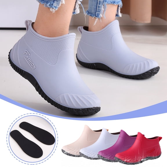 Dakaela Women's Decks Boots Waterproof Non Slip Ankle Rain Booties Outdoor Fishing Garden Work Shoes Mid Top Sneaker Rainboots Grey 6.5