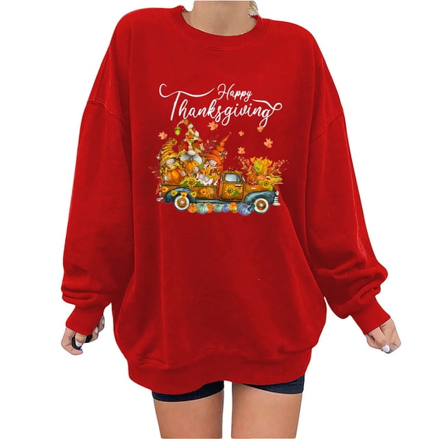 Sudaderas de Acción de Gracias Para Mujer, Blusa Holgada de Manga Larga Con Estampado A La Moda, Suéter Informal de Cuello Redondo, Tops, Sudadera Odeerbi ODB122732