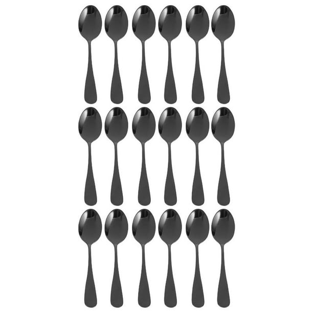 Cucharadas Negras Cucharadas, Mini Cucharas para Pastel de Acero Inoxidable, Cucharadas para Helado, Cucharaditas Pequeñas para Postre, Juego de 18 (Cucharas de Café Negro)