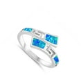 thumbnail image 4 of CHOOSE YOUR COLOR Blue Simulated Opal Greek Key Knuckle Tropical Ring Sterling Silver Band CZ Female Size 8, 4 of 4