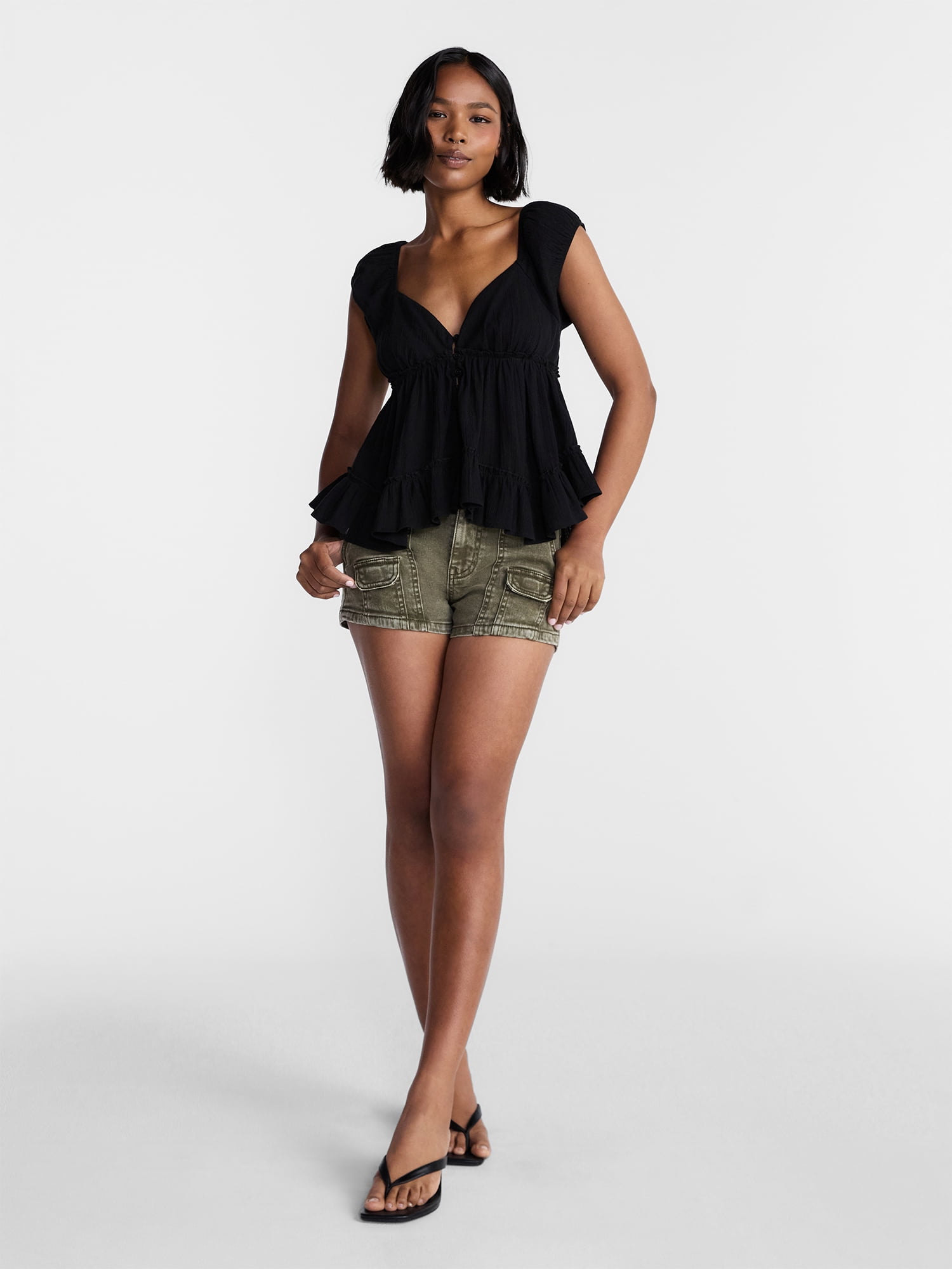 No Boundaries Boho Woven Babydoll Top, Women's XXS-XXL
