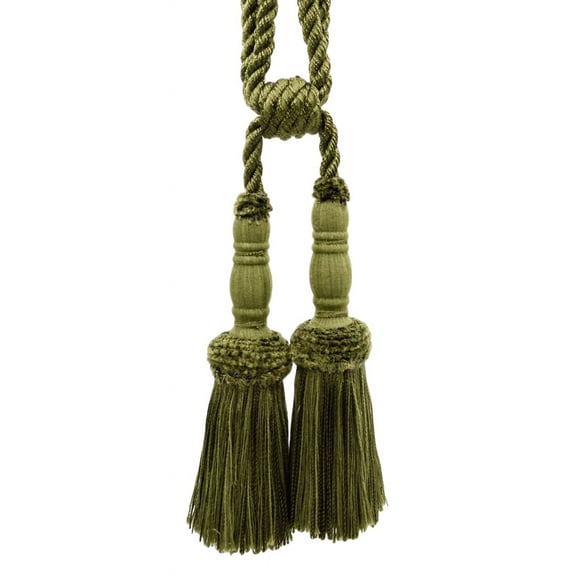 DECOPRO Vintage Curtain & Drapery Tassel Tieback with Chenille Accent, Tassel Length 8" (20cm), Spread 29" (73.5cm) # TBC82, Dark Olive Green #L50 (Dark Yellow Green) Sold Individually