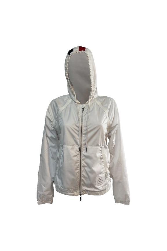 Stripe Zipped Hooded Jacket in White Polyester